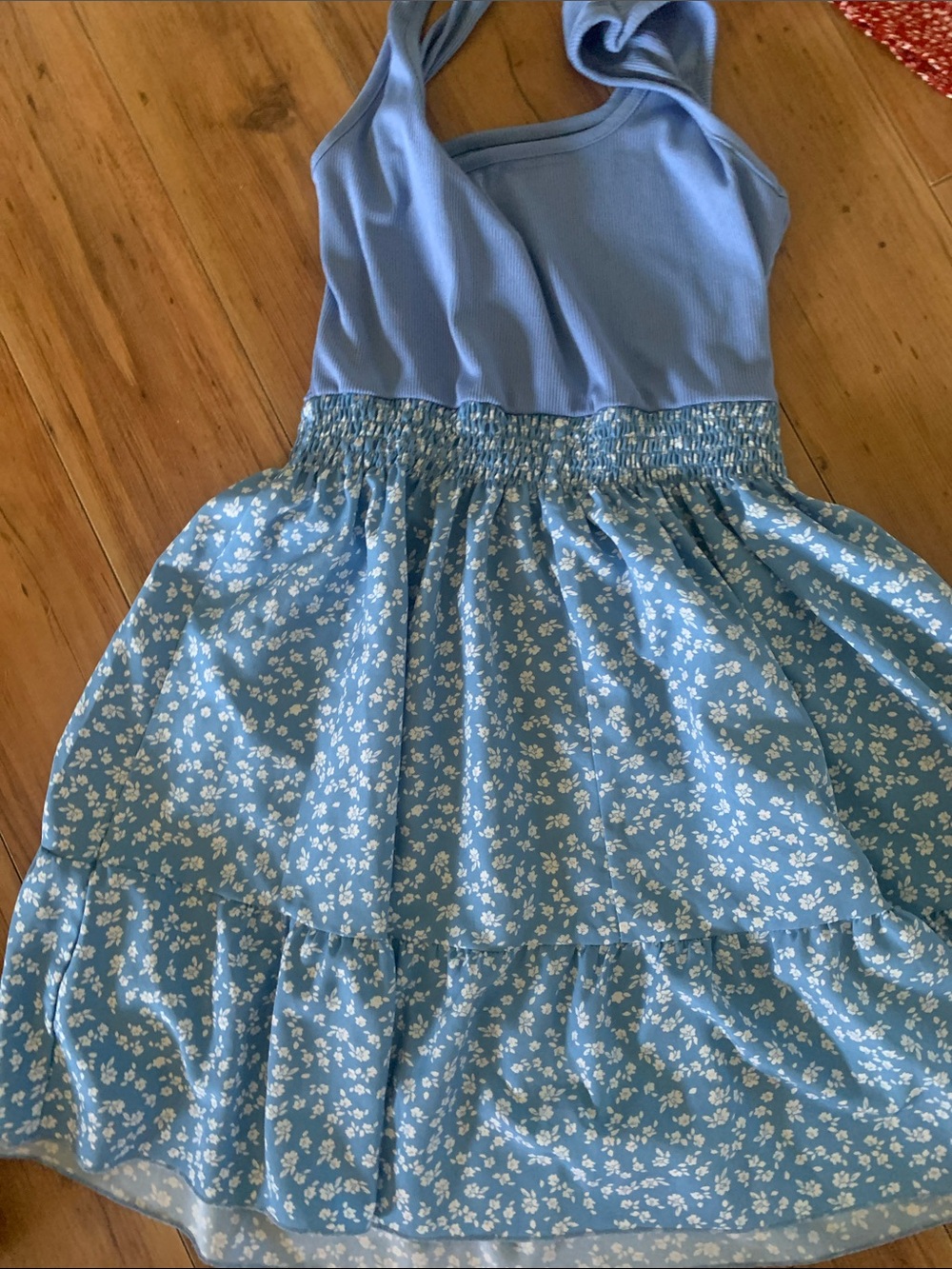 Light Blue Floral Halter Dress